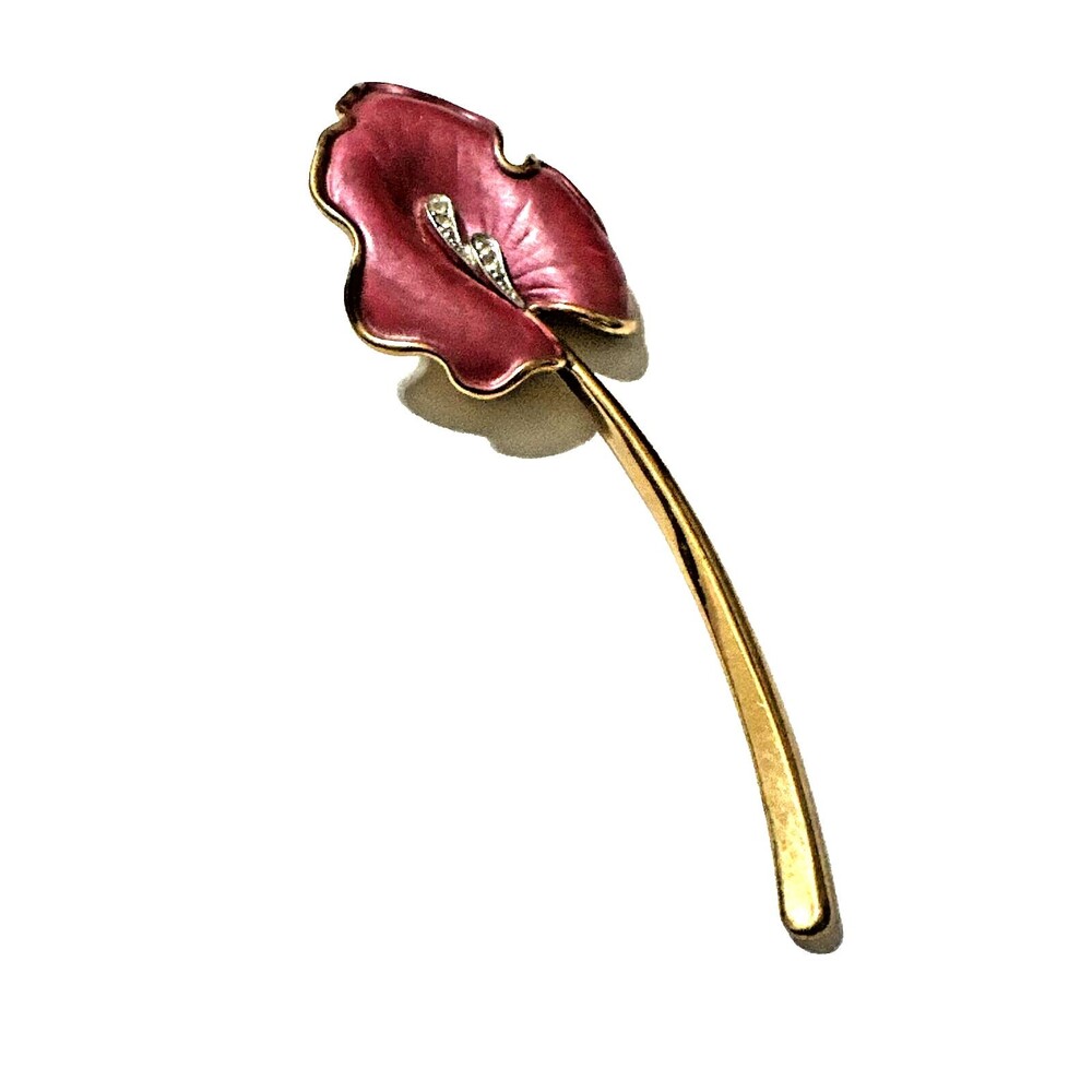 Vintage DOLPHIN ORE Dark Pink Enamel Flower Brooch Jack in the Pulpit Pin 1990s